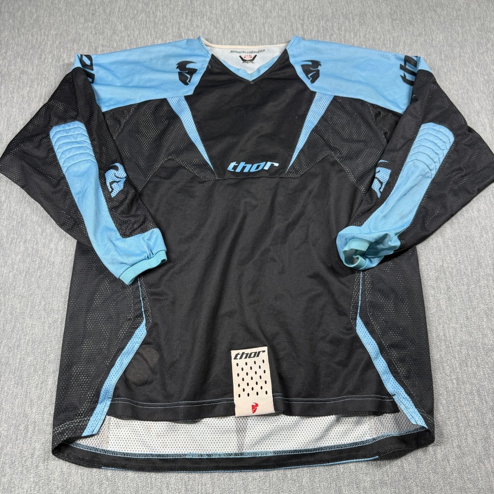 Thor Jersey Mens XL Black Blue Motocross Dirt Bike Racing Mesh Long Sleeve